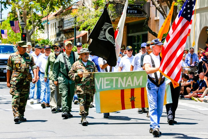 Vietnam veterans on a march